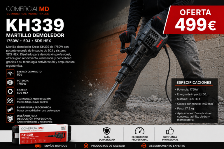 Lee más sobre el artículo Oferta especial del martillo demoledor Kress KH339: potencia profesional por 499€