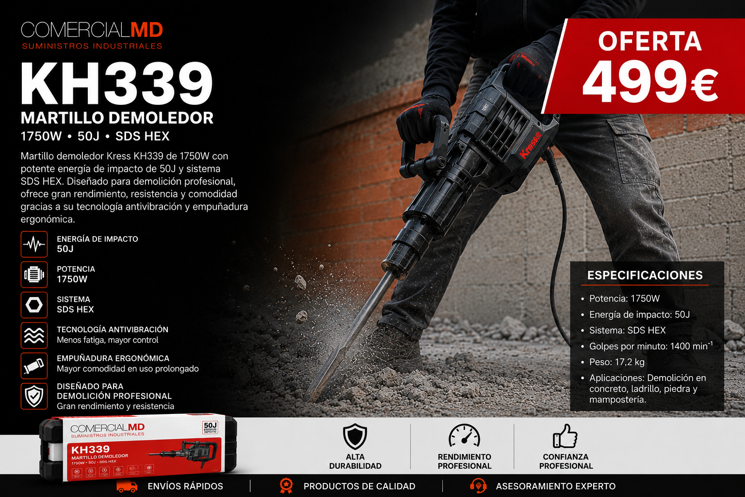 En este momento estás viendo Oferta especial del martillo demoledor Kress KH339: potencia profesional por 499€