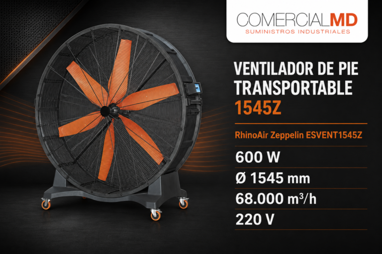 Lee más sobre el artículo Ventilador de pie transportable RhinoAir Zeppelin ESVENT1545Z: potencia y movilidad para grandes espacios