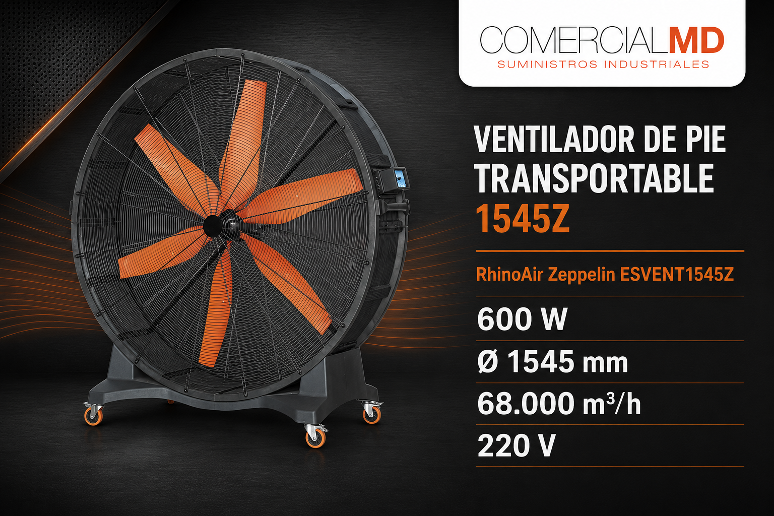 En este momento estás viendo Ventilador de pie transportable RhinoAir Zeppelin ESVENT1545Z: potencia y movilidad para grandes espacios